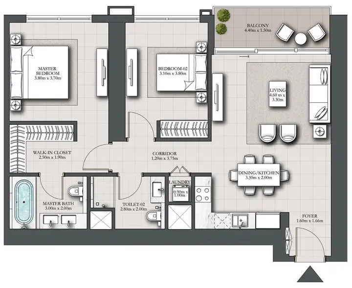 2 BR floor plan
