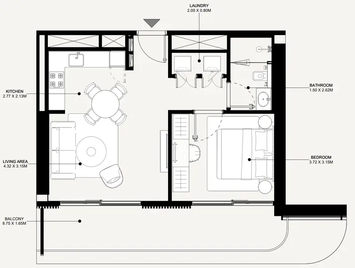 1 BR floor plan