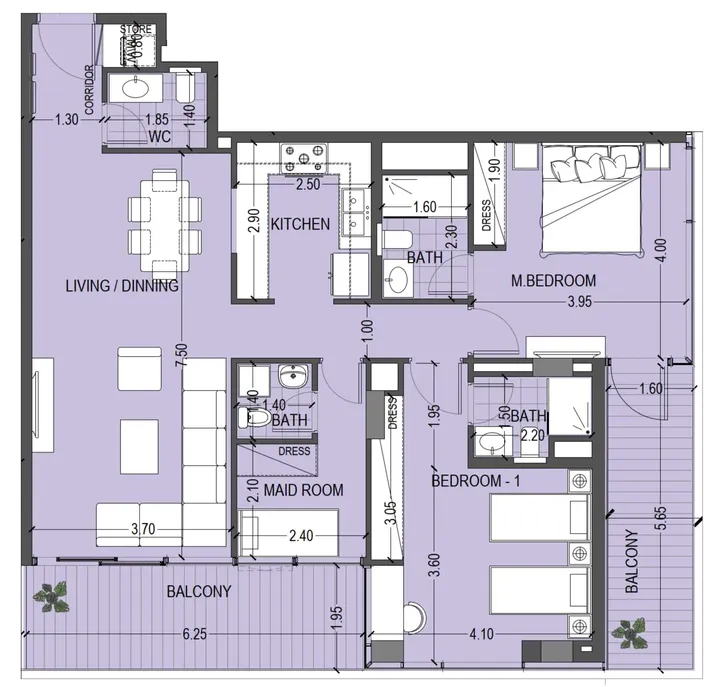 2 BR floor plan