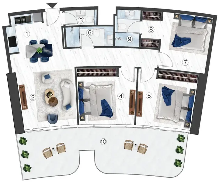 3 BR floor plan
