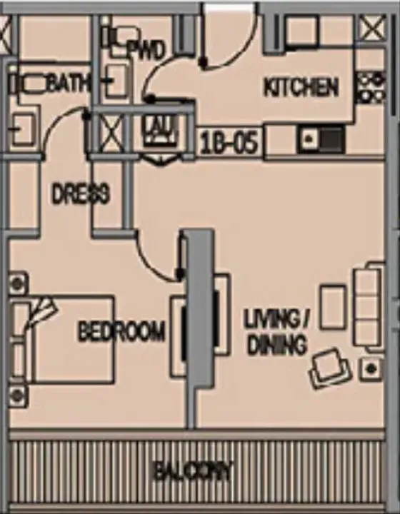 1 BR floor plan