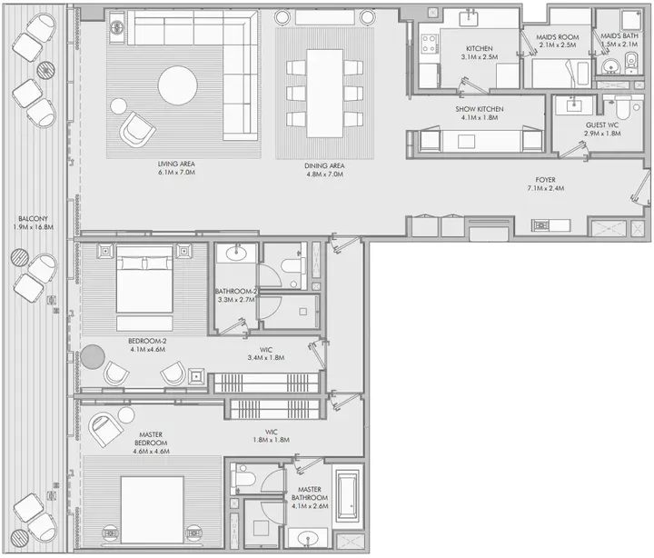 2 BR floor plan
