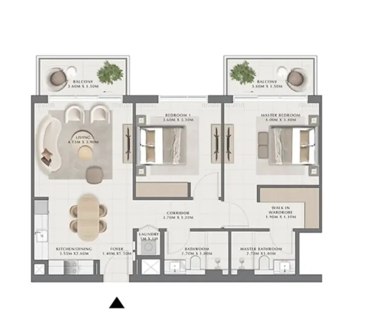 2 BR floor plan