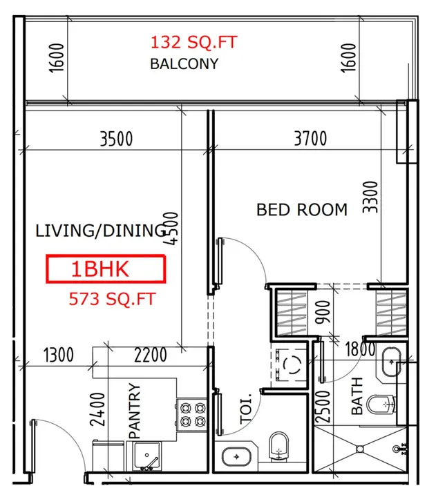 1 BR floor plan