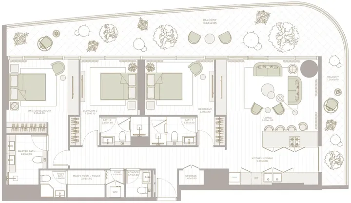 3 BR floor plan