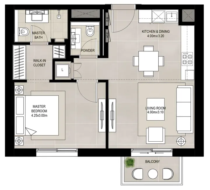 1 BR floor plan