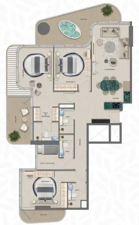 3 BR floor plan