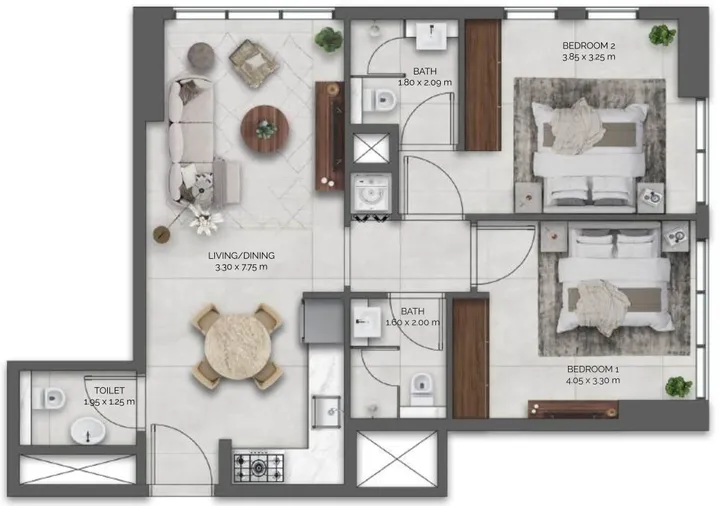 2 BR floor plan