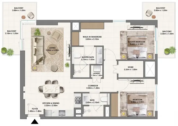 2 BR floor plan