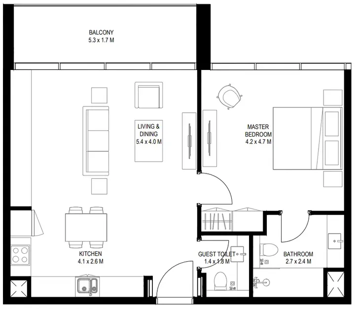 1 BR floor plan