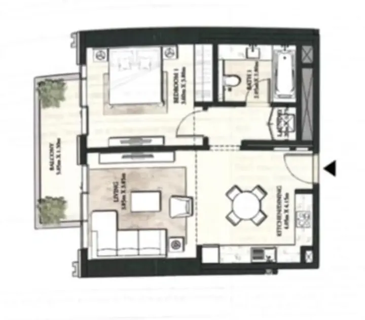 1 BR floor plan