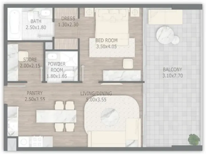 1 BR floor plan