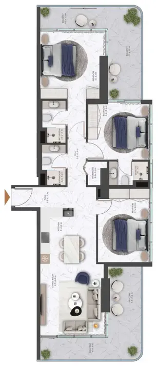 3 BR floor plan
