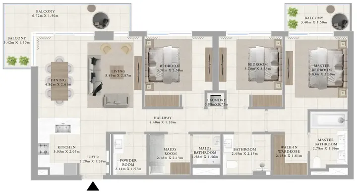 3 BR floor plan