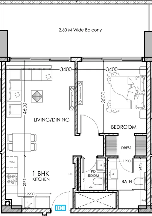 1 BR floor plan