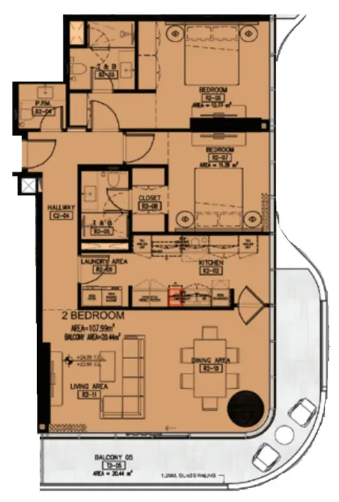 2 BR floor plan