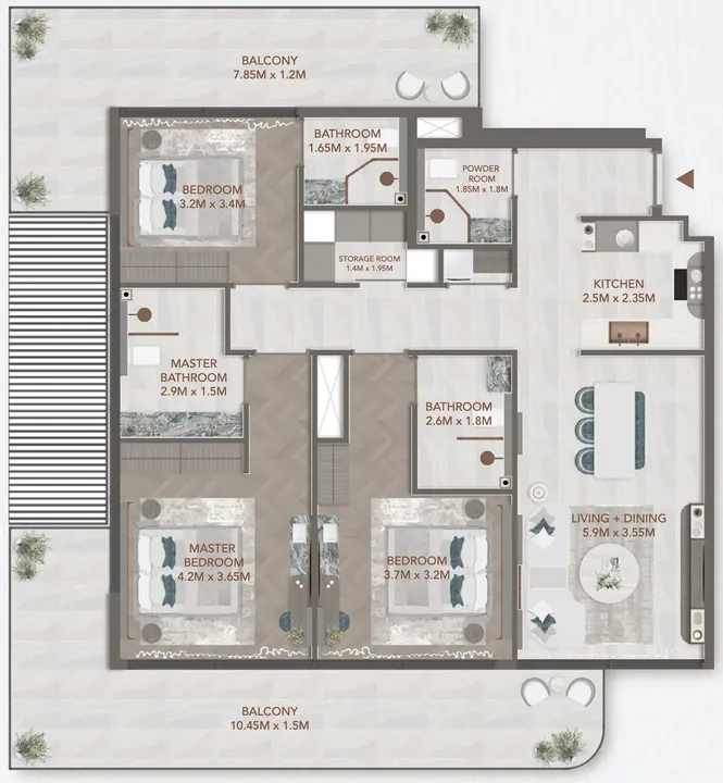 3 BR floor plan