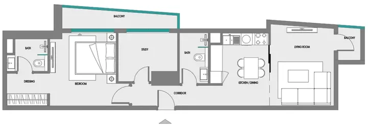 1 BR floor plan