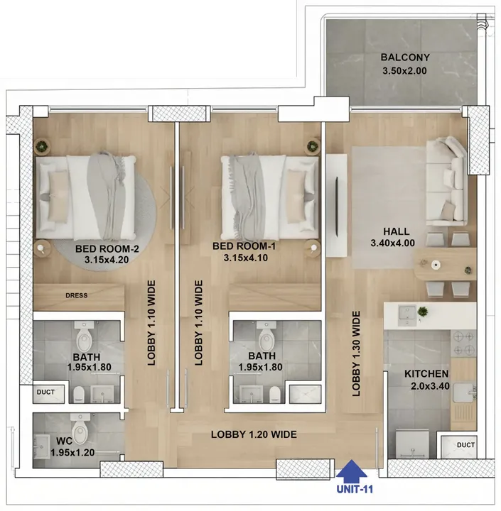 2 BR floor plan