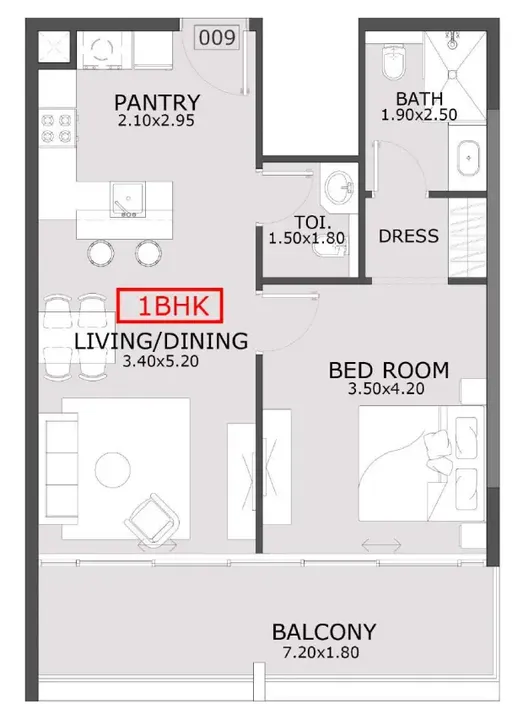1 BR floor plan