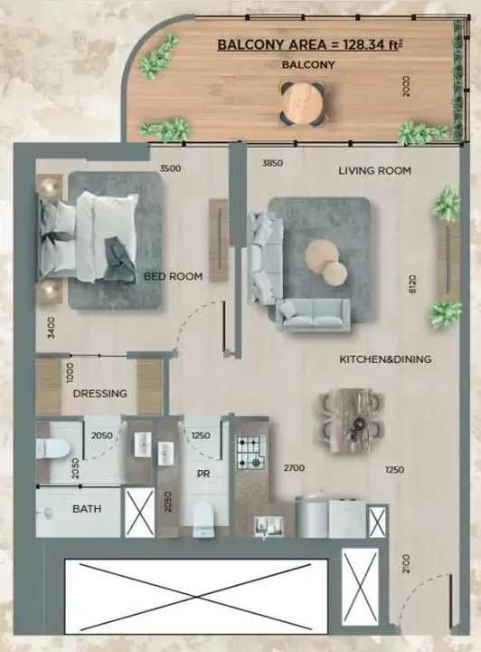 1 BR floor plan