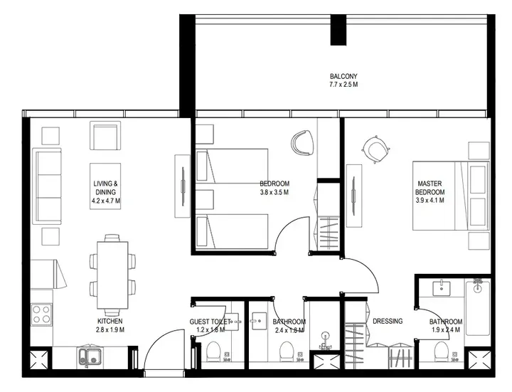 2 BR floor plan