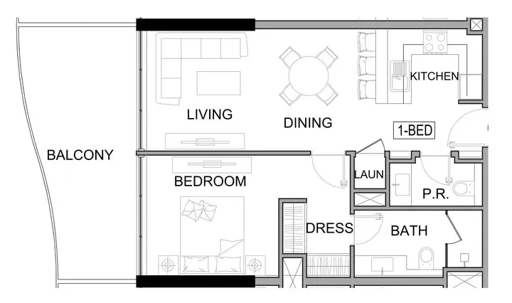1 BR floor plan