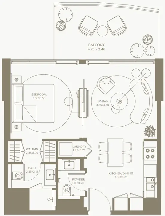 1 BR floor plan