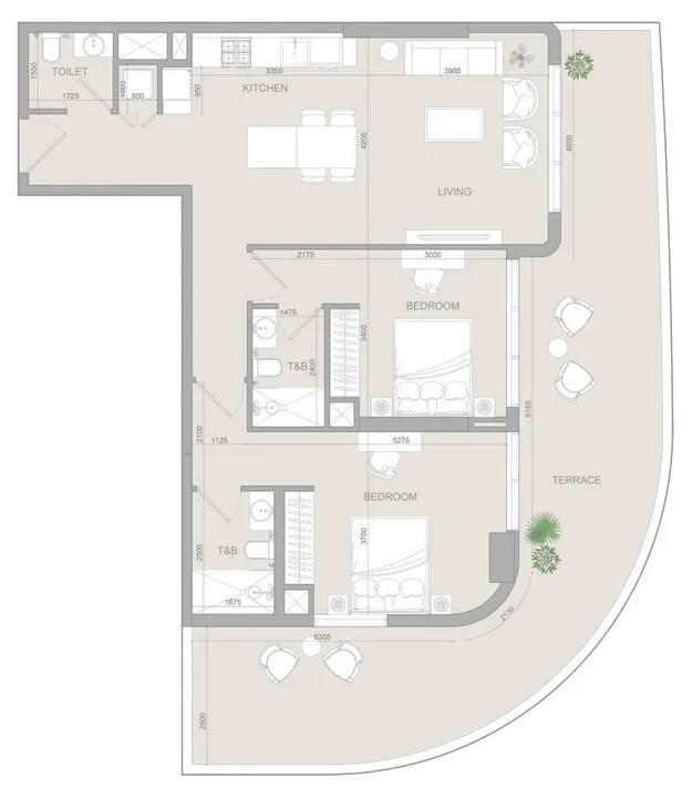 2 BR floor plan