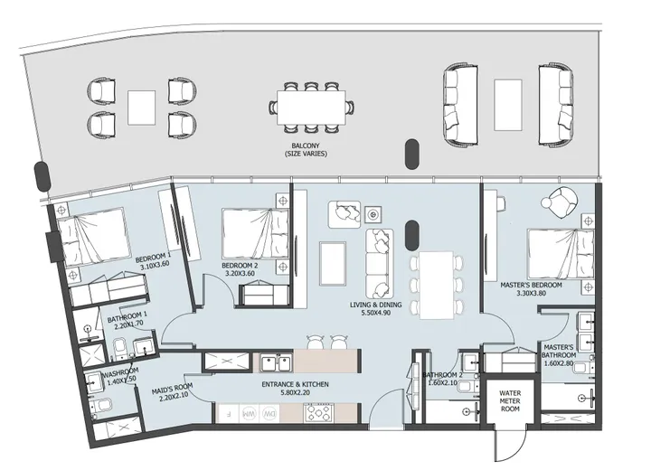 3 BR floor plan