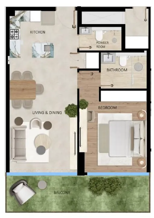 1 BR floor plan