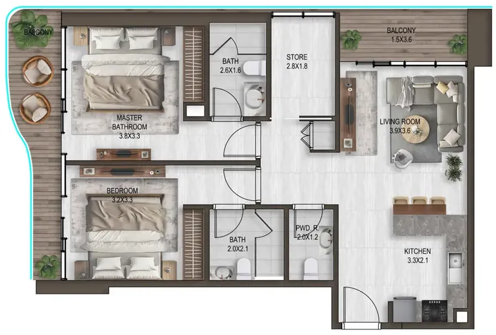 2 BR floor plan