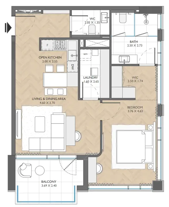 1 BR floor plan