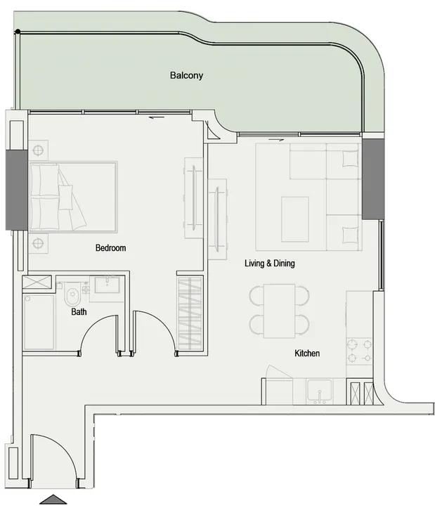1 BR floor plan