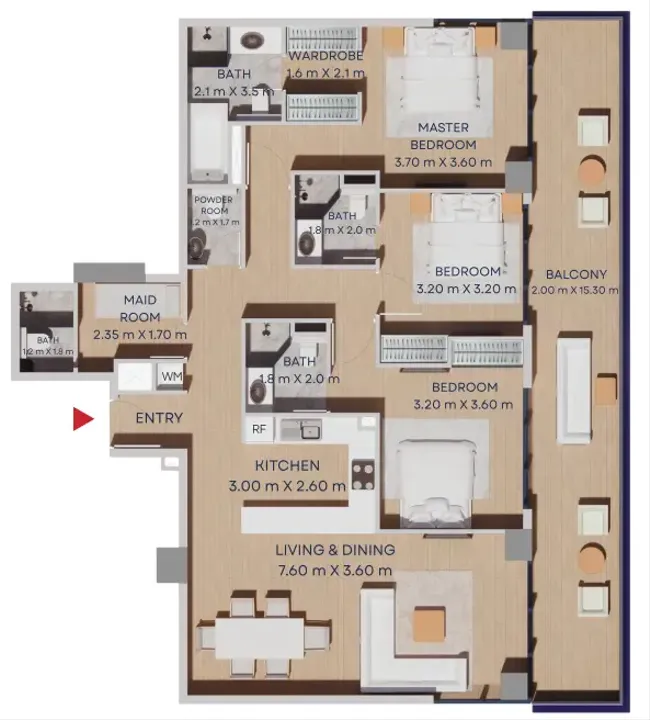 3 BR floor plan