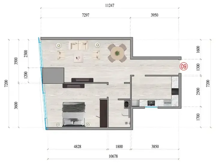 1 BR floor plan