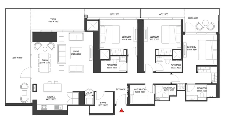 3 BR floor plan