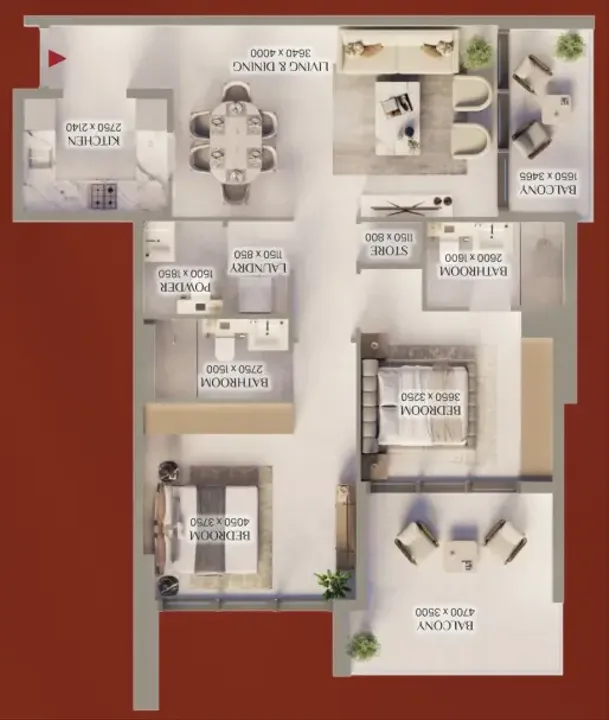 2 BR floor plan