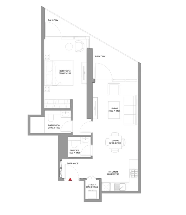 1 BR floor plan