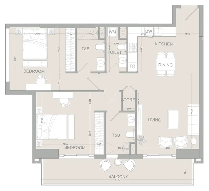 2 BR floor plan