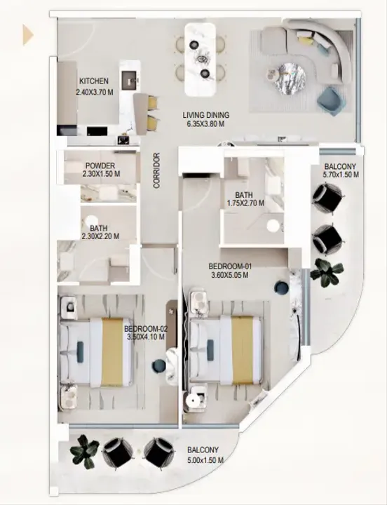 2 BR floor plan