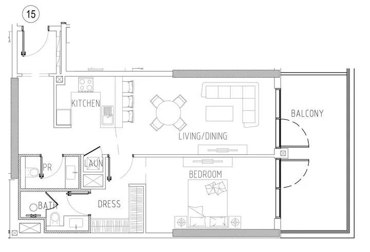 1 BR floor plan