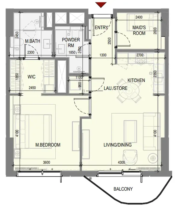 1 BR floor plan