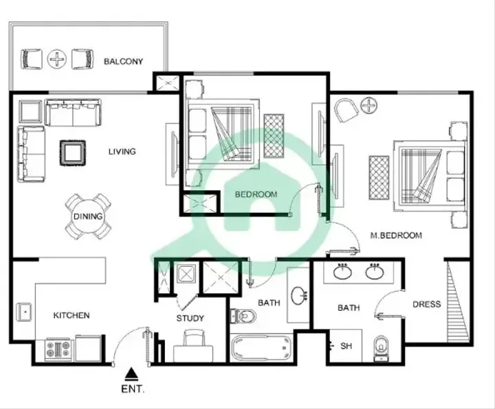 2 BR floor plan