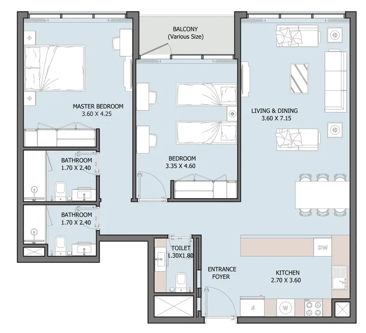 2 BR floor plan