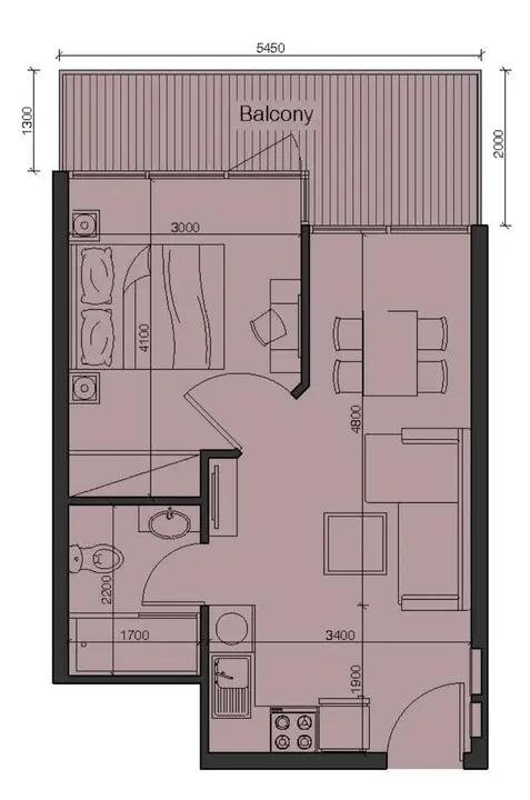 1 BR floor plan
