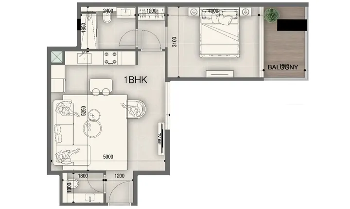 1 BR floor plan
