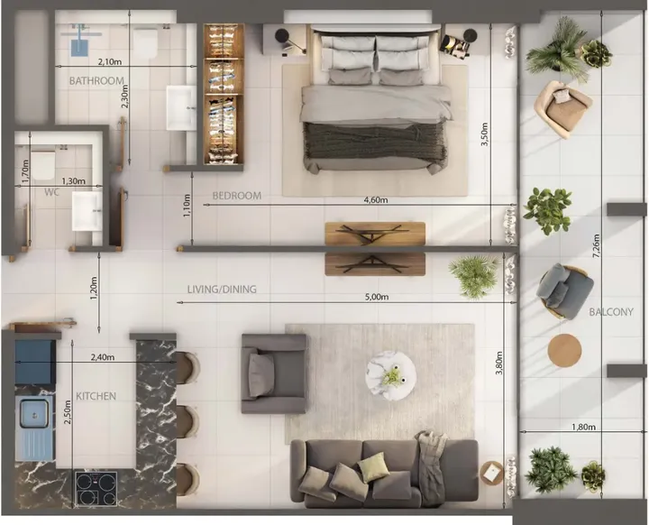 1 BR floor plan
