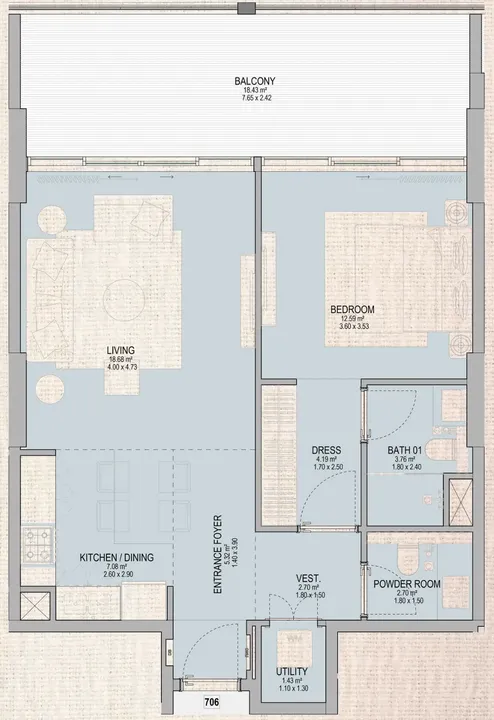 1 BR floor plan