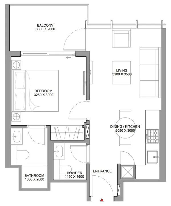 1 BR floor plan